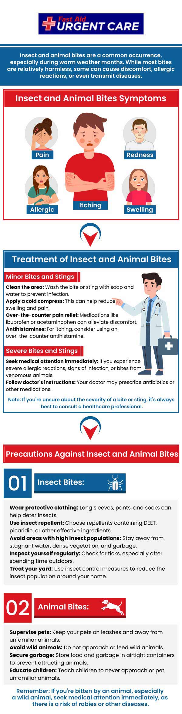 Animal bites can be life-threatening. If you are bitten by any animal, come today to Fast Aid Urgent Care. For more information, contact us or join the virtual line. We have convenient locations to serve you in Bulverde Rd San Antonio TX, Bastrop TX, Alamo Ranch San Antonio TX, La Grange TX, Leon Springs San Antonio TX, New Braunfels TX, Potranco Road San Antonio TX, Dripping Springs TX, Lemon Creek Boerne TX, and Belle Chasse LA.