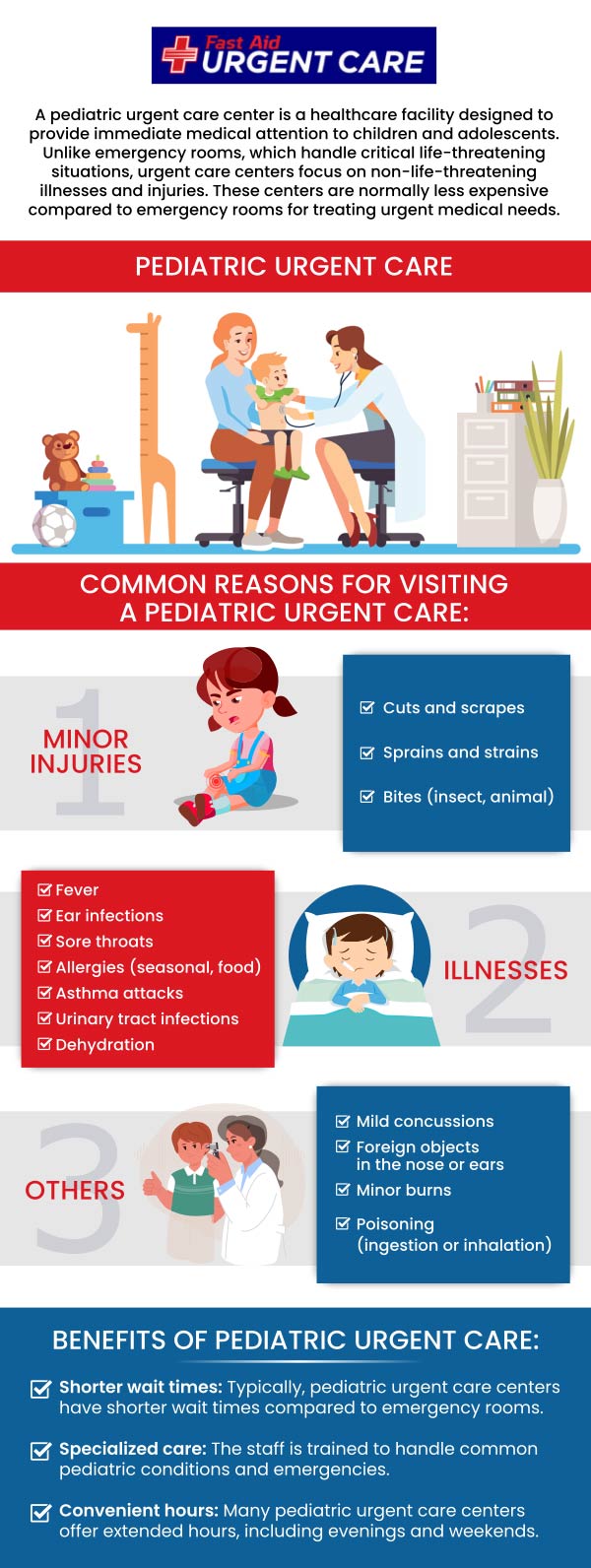 Fast Aid Urgent Care treats children of all ages. Our services include treatment for minor cuts and burns, colds and flu, bronchitis and more. For more information, contact us or join the virtual line. We have convenient locations to serve you in Bulverde Rd San Antonio TX, Bastrop TX, Alamo Ranch San Antonio TX, La Grange TX, Leon Springs San Antonio TX, New Braunfels TX, Potranco Road San Antonio TX, Dripping Springs TX, Lemon Creek Boerne TX, and Belle Chasse LA. Fast Aid Urgent Care treats children of all ages. Our services include treatment for minor cuts and burns, colds and flu, bronchitis and more. For more information, contact us or join the virtual line. We have convenient locations to serve you in Bulverde Rd San Antonio TX, Bastrop TX, Alamo Ranch San Antonio TX, La Grange TX, Leon Springs San Antonio TX, New Braunfels TX, Potranco Road San Antonio TX, Dripping Springs TX, Lemon Creek Boerne TX, and Belle Chasse LA.